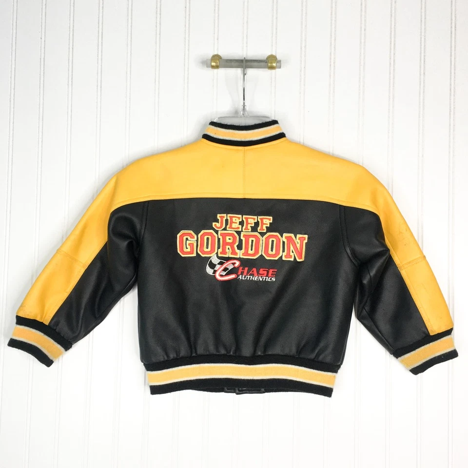 Jeff Gordon 24 Boys Chase Authentics Jacket Yellow Black Faux Leather Snap 4 - Image 2 of 4