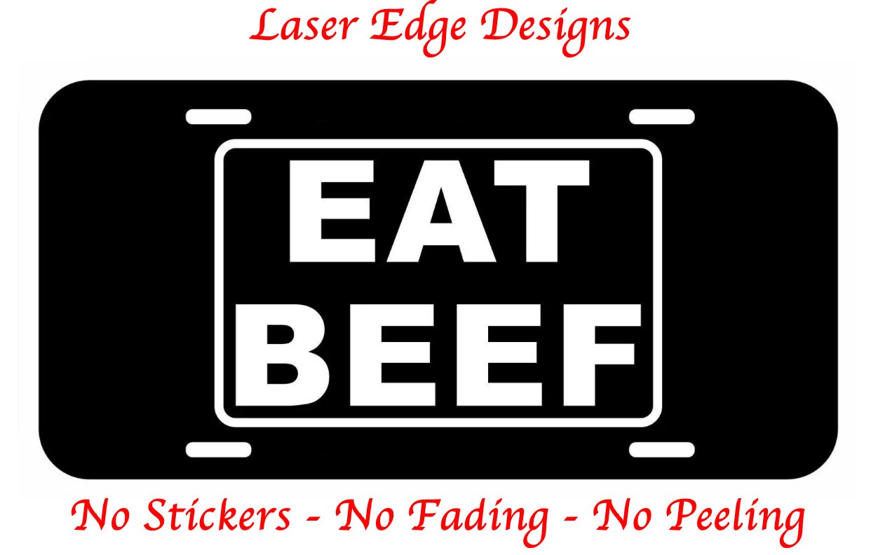 EAT BEEF Aluminum Metal Black License Plate novelty Tag Farmer Cattle