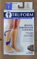 Truform 20-30 Below Knee Compression Stockings Closed Toe Beige Small #8865-S