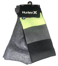 Hurley Kids Crew Socks 2 Pair Youth Kids 5Y-7Y Green Black Gray w/ Logo NEW 14
