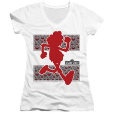 Sesame Street Juniors V-Neck T-Shirt Elmo Runs White Tee
