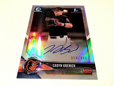 Cadyn Grenier 2019 Bowman Chrome Draft 1st Bowman Refractor RC Autograph #/499