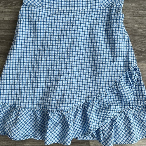 DRAPER JAMES Seersucker Dress Size 4 Blue Gingham Faux Wrap Ruffle Cottagecore - Picture 5 of 10
