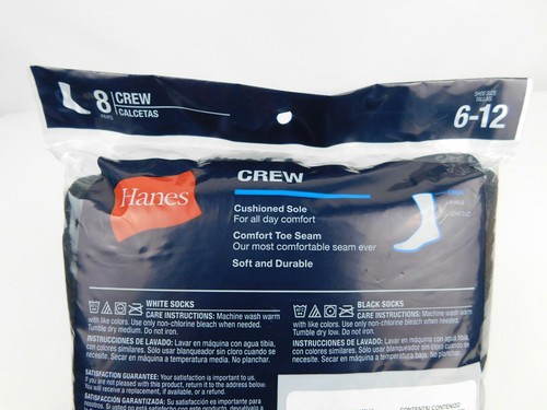 Hanes Pack of 8 Crew Socks Cushion Comfort Toe Seam Mens Size 6-12 - Picture 3 of 6