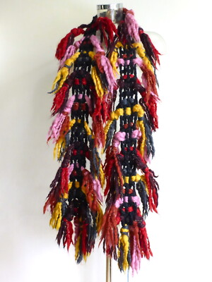 RAER/RAG RECYCLE RAG RESTYLE - Fransen-Zottel-Hippieschal Wolle/Lurex bunt Italy