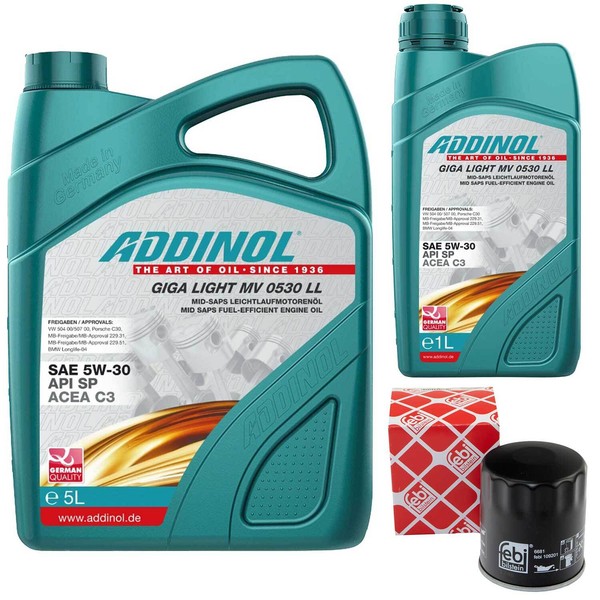 MotoröL Set Addinol 5W-30 MV 0530 LL 6 Liter + ÖLfilter FüR Chrysler Dodge Jeep-image