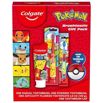Colgate Pokémon 4 Pc Toothbrush Gift Set With 2 Toothbrushes Toothpaste & Cap
