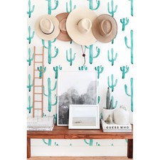 Non-woven wallpaper Green Cactus Traditional Roll Watercolor cacti Floral