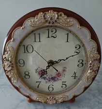 Vintage Mute Quartz Table Clock,  European Style Floral Beside Mantle Desk