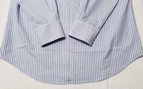 Peter Millar Mens 15.5 Long Blue Striped Long Sleeve Nanoluxe Dress Shirt - Picture 10 of 12