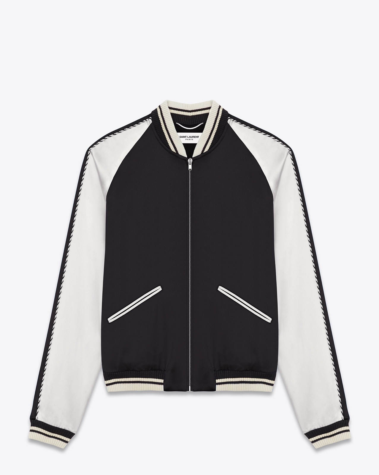 Giacca orsacchiotto Saint Laurent Paris raso sangue lucido 52 L XL Hedi Slimane