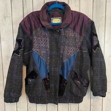 Karizma East Vintage Snow Ski Bomber Wool Mixed Fabric Patchwork Jacket Medium