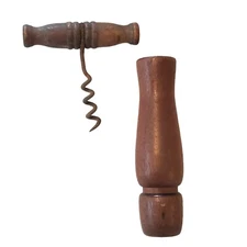 Primitive Vintage Wood Handle Wine Opener Corkscrew With Holder Stained Rare