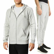Adidas Mens Tracksuit Grey Hoodie Fleece Joggers Sweatpants Zip Up Hoody Bottoms