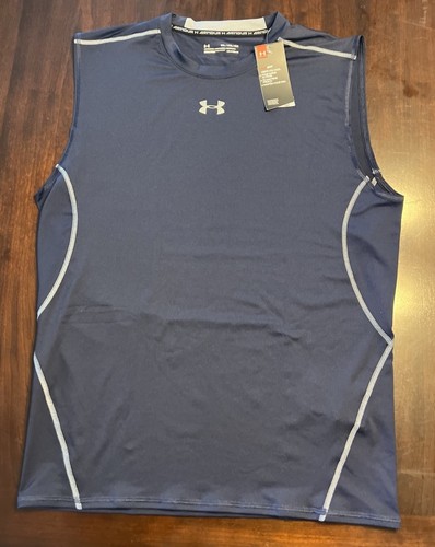 Under Armour Shirt Herren 2XL Blau Kompression Ärmellos Muskel Pullover Logo XXXL