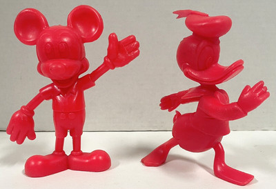 Vintage LOUIS MARX Mickey Mouse & Donald Duck Pink Figures 5 3/4'' Tall 1971