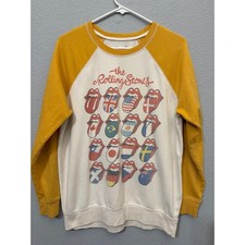 The Rolling Stones Women Sweatshirt M International Flags Raglan Yellow Cream