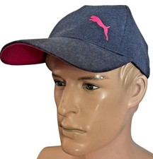 navy blue cotton blend PUMA hat with pink evercat logo hook loop adjustable