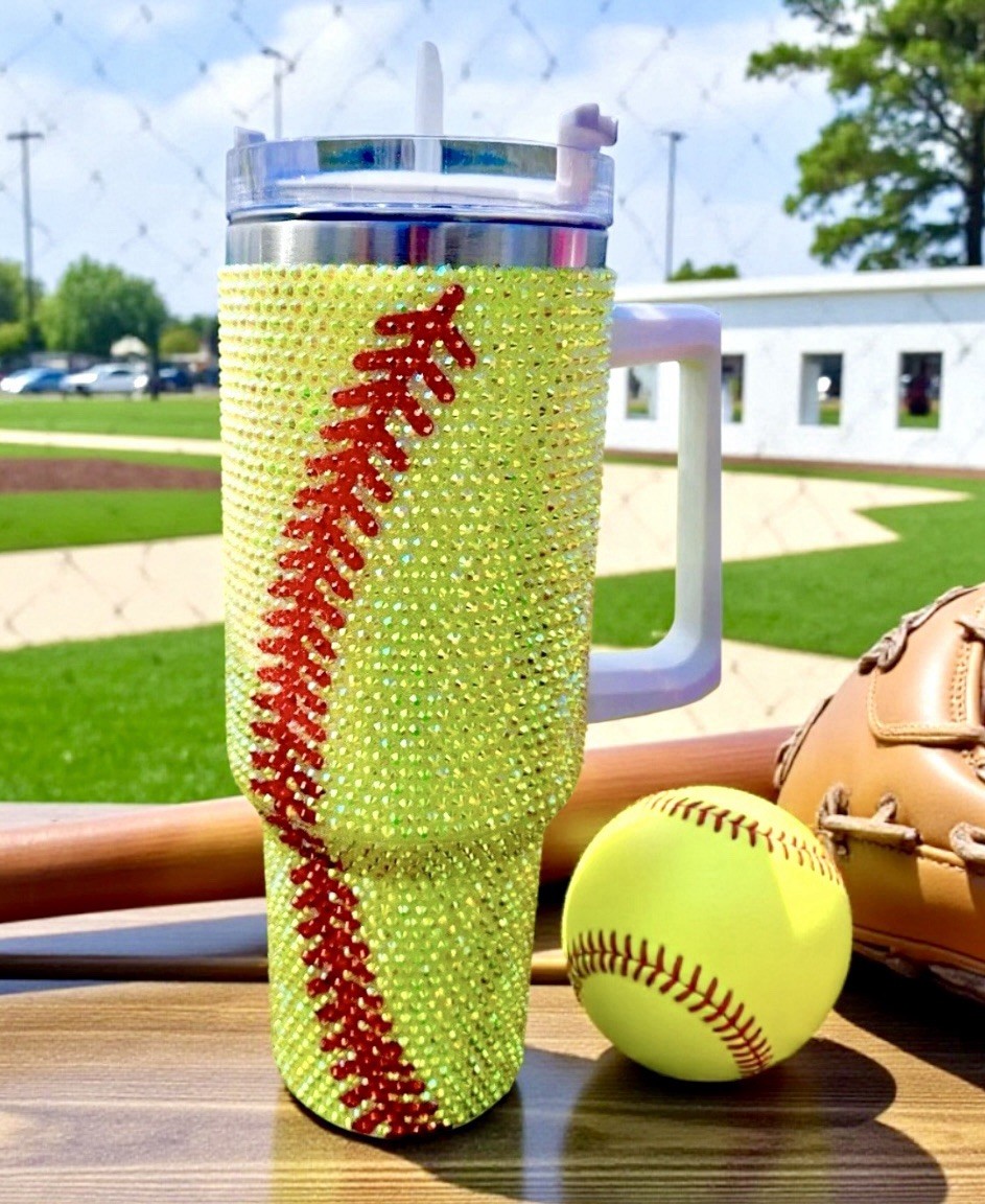 Softball Rhinestone Bling 40 Oz Stanley Style 304 Stainless Steel