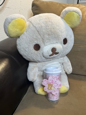 SAN-X Rilakkuma Sherbet Lavender Series Tan Plush Bear Soft Yellow 15 and Cup