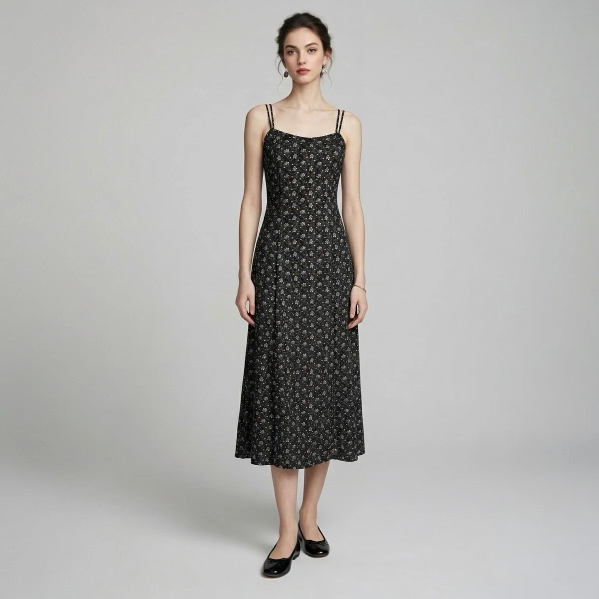 knee length dresses for ladies Black Midi Dress with Hand Embroidered Neckline