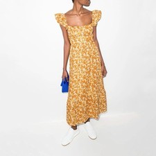 Reformation Lucila Linen Floral Midi Dress In Yellow Size 12