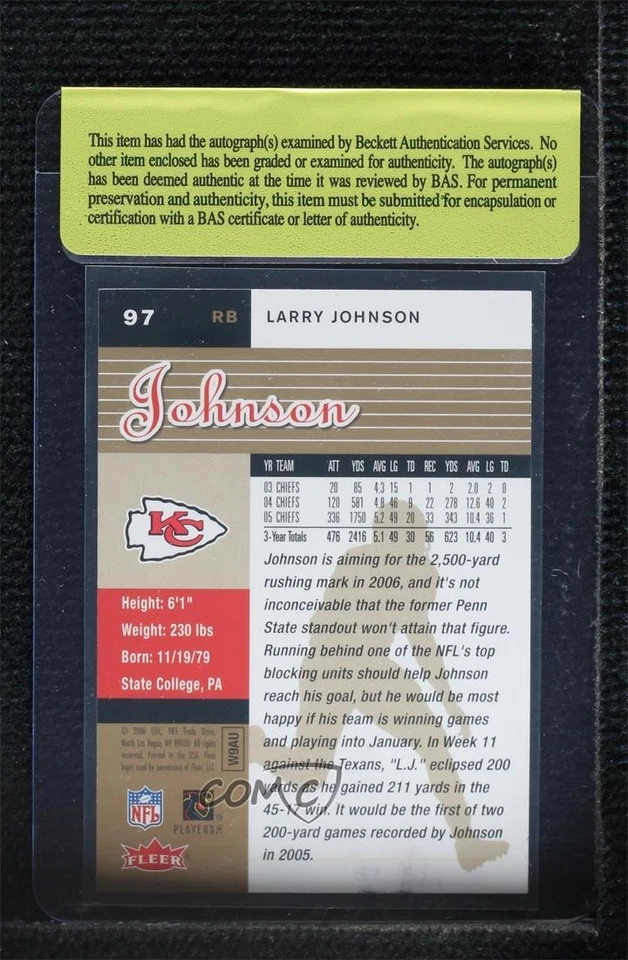 BAS 2006 Fleer Ultra Gold Medallion Larry Johnson #97 Authentic Auto - Image 2 of 2