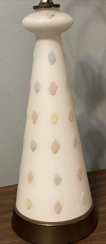 Vintage MCM SATIN MILK GLASS TABLE LAMP LIGHT UP BASE 22”
