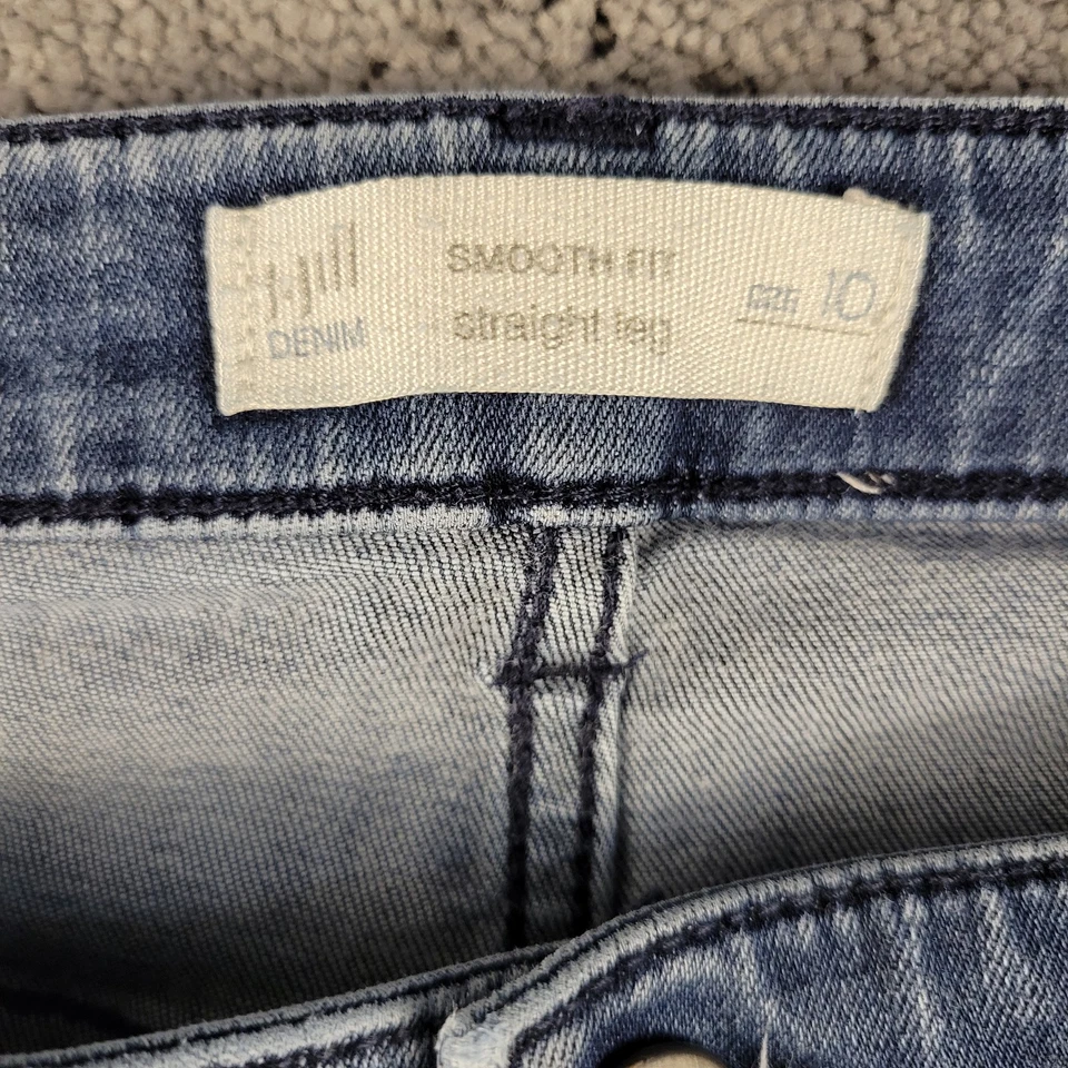 Pantalones de mezclilla elásticos lavado medio pierna recta calce liso azul Jill para mujer 10 Foto 3 de 4