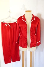 Natori Private Luxuries Women’s 2-Pc Red Satin Top & Pant Set Size S NWT