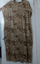 New George Leopard Print Modal & Cotton Side Split T-shirt Dress Size 28/30