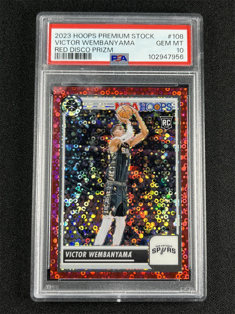 2023-24 NBA Hoops Premium Stock Victor Wembanyama #108 Red Disco RC /149 PSA 10