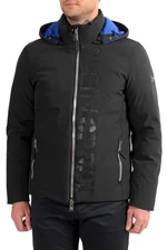 Plein Sport Men's Black Logo Print Zip Up Hooded Parka Jacket US L IT 52