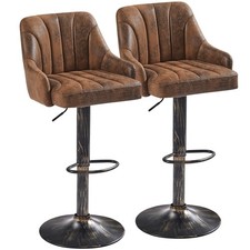 Adjustable Bar Stools Set of 2 Swivel Chair Dark Brown VECELO Counter Height