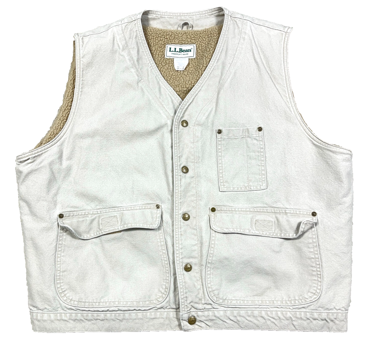 Vintage LL Bean Canvas Sherpa Lined Utility Vest Mens XXL 2XL Tan