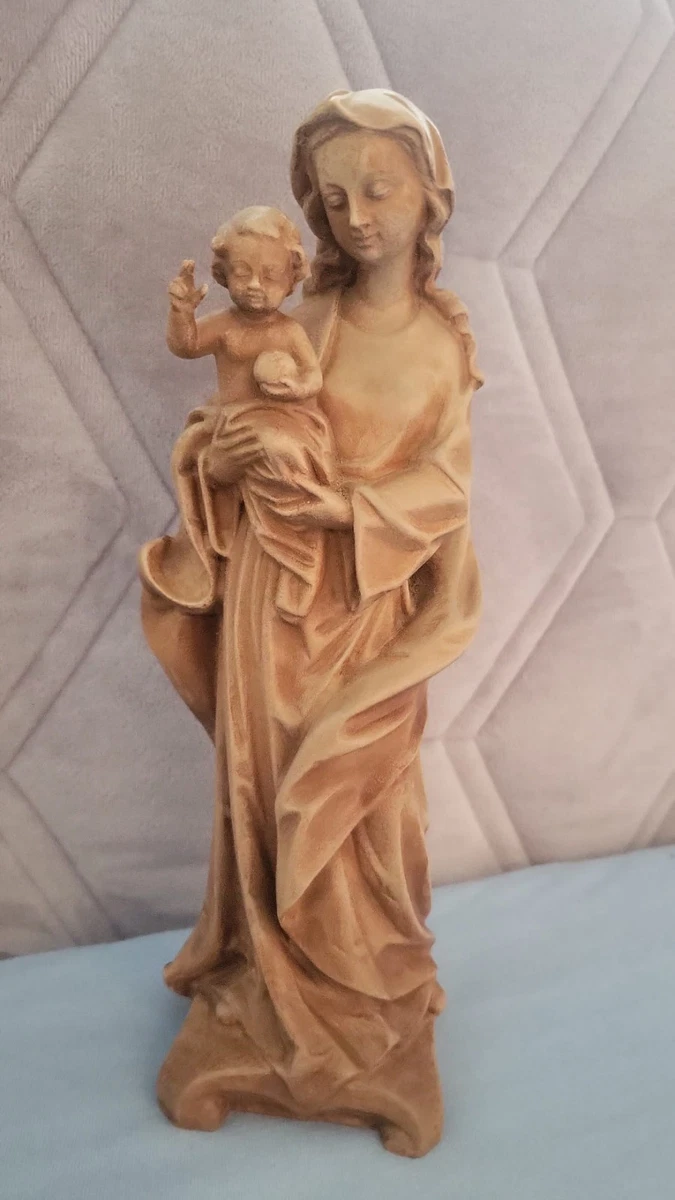 Maria-Figur aus Geschnitztem Holz mit Jesuskind Ca. 30 Cm Hoch Vintage Retro