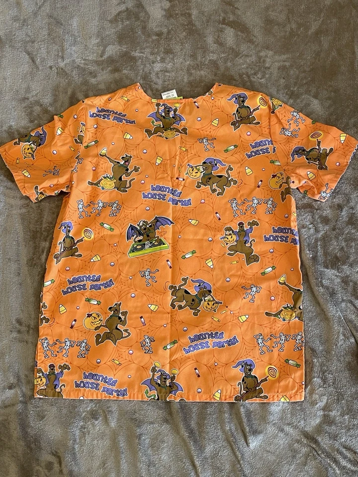 Looney Tunes Scooby Doo Print Nursing Scrub Top Orange Cartoon Design Small - Image 4 of 4