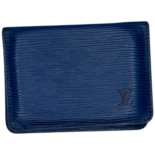 Louis Vuitton Mens Solid Bifold Toledo Blue Epi Leather Card Case Marco Wallet