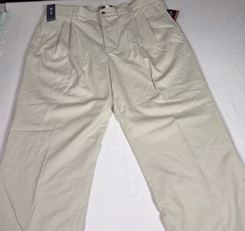 NWT Chaps Chino Pants Men 42 X 32 Double Pleated Wrinkle & Stain Resistant Beige - Picture 2 of 7