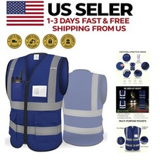 Durable Unisex Reflective Safety Vest with Multi-Purpose Pockets, ANSI Compliant