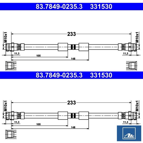 2X Bremsschlauch ATE 83.7849-0235.3 2 BremsschläUche Rechts Links Hinten-image