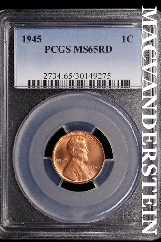 1945 Lincoln Wheat Cent-PCGS MS65 Red Ch Gem BU No Reserve #SLL148