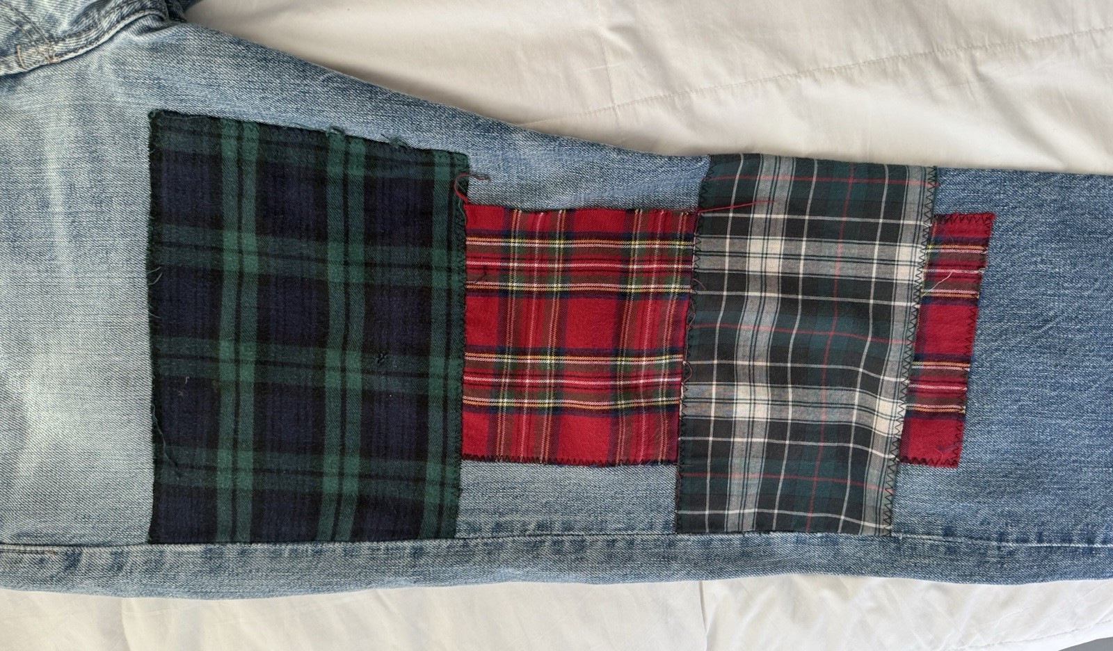 Levis 501 Custom Plaid Patchwork Denim Jeans 33x3… - image 3