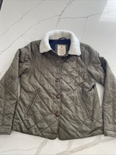 Kids Polo Ralph Lauren Quilted Jacket Size M Green With Faux Fur Collar