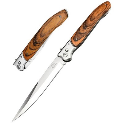 12'' Large Push Button Lock Knife, Pakkawood Handle..