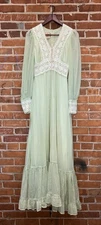 Vintage Gunne Sax Pale Green Voile And Lace Maxi Dress Size 11