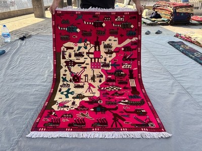 Modern Afghan Oushak War Rug Hand-Knotted, Military Aircraft Vehicles Office Rug