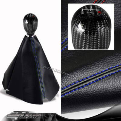 JDM PVC Leather Blue Stitch Manual Shift Boot + T-R 5-Speed Carbon Shifter Knob