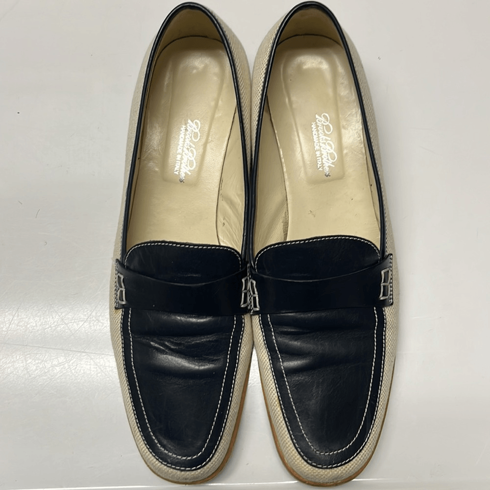 Brooks Brothers Beige Navy Twill and Leather Classic Slip-On  display picture 3