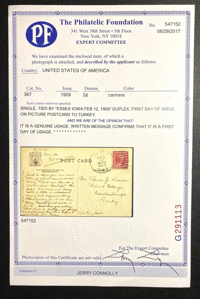 367 Lincoln First Day Cover, February 12, 1909 mailed to Constantinople, Turkey - Image 2 of 3